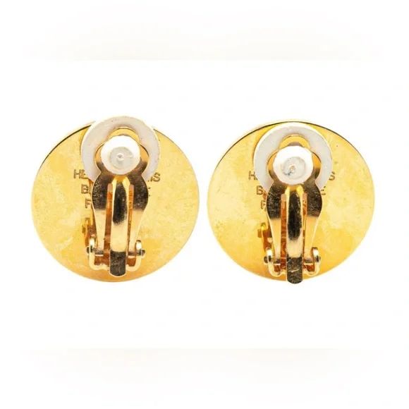 Hermes 20th Century Gold Plated Bijouterie Fantaisie Clou De Selle earrings
